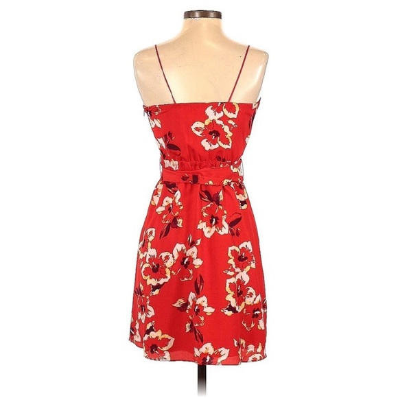 Red White and Yellow Floral A Line Strapless or Spaghetti Strap Dress - Picture 2 of 3